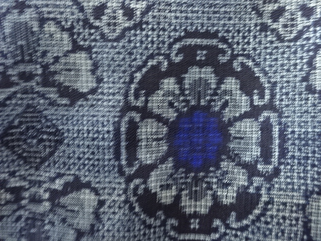 アンティーク　抽象花模様織り出し本場正藍泥染大島紬ロング道中着